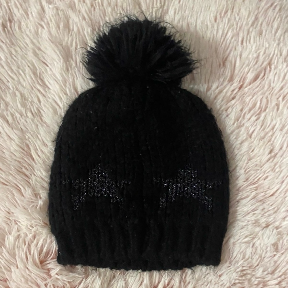Steve Madden Black Pom Beanie Knit Hat